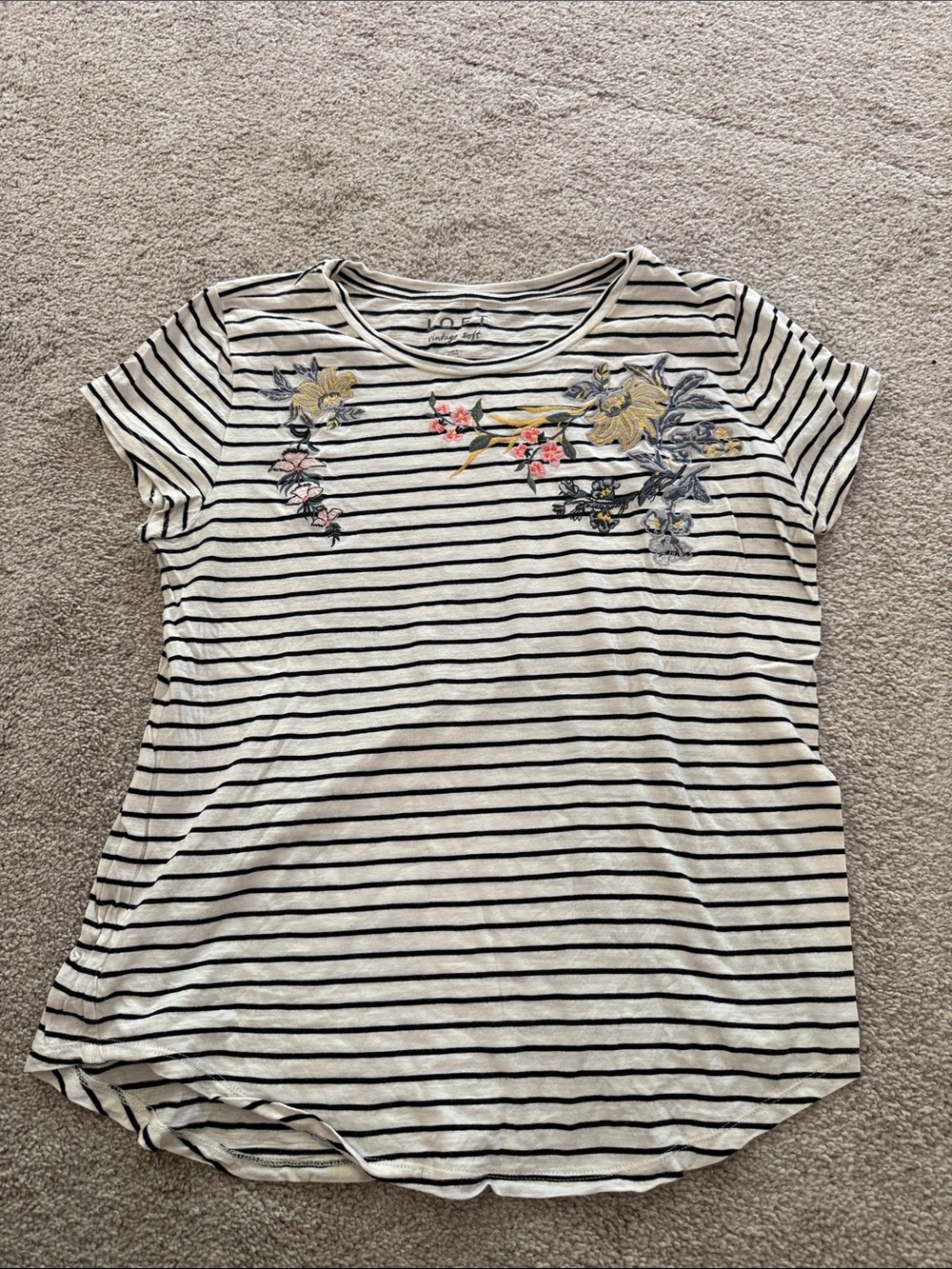 LOFT Striped Tee with Floral Embroidery